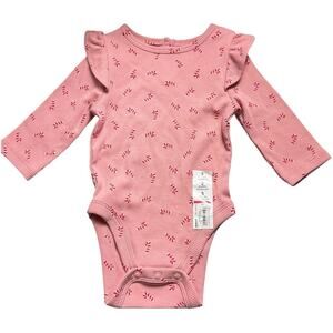 Jumpin Beans Baby Pink Ruffled Long Sleeve Baby  Snap Closure Onesie Sz 3M